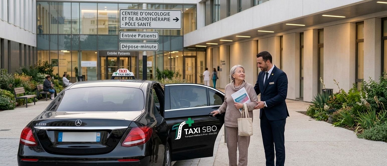 Taxi SBO à la dépose-minute du centre d'oncologie et de radiothérapie