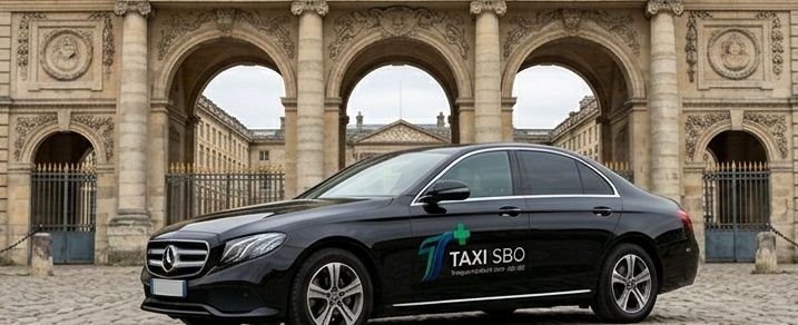 Taxi SBO devant les grilles du domaine de Chantilly, secteur de Senlis (60300)